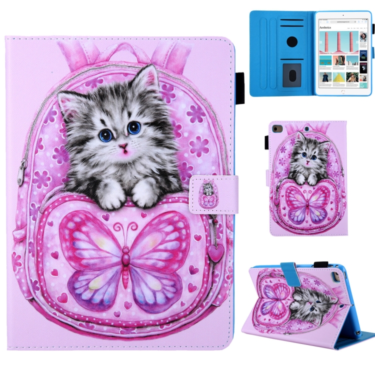 

School Bag Series Butterfly Cat Pattern Horizontal Flip Leather Case for iPad mini 2019 & 4 & 3 & 2 & 1, with Holder & Card Slot & Sleep / Wake-up Function