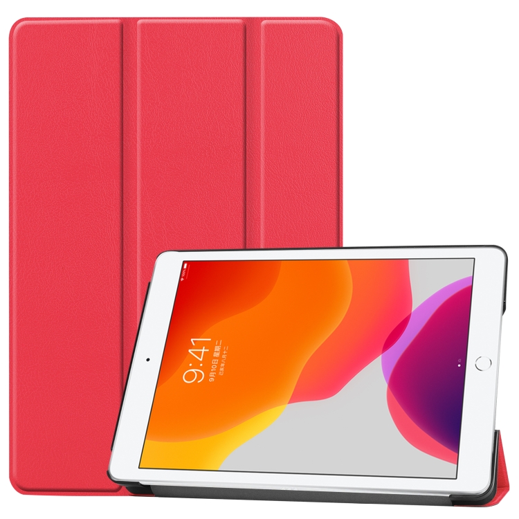 

For iPad 10.2 Custer Texture Horizontal Flip Smart PU Leather Case with Sleep / Wake-up Function & Three-folding Holder (Red)