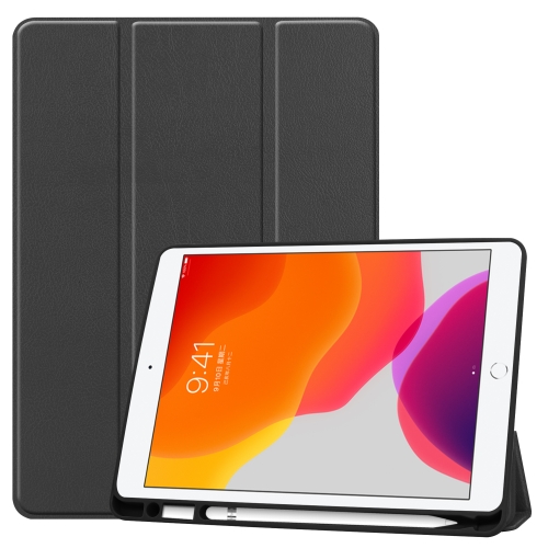 

For iPad 10.2 / iPad 10.2 (2020) Custer Texture Horizontal Flip Smart TPU Leather Case with Sleep / Wake-up Function & Three-folding Holder & Pen Slot(Black)