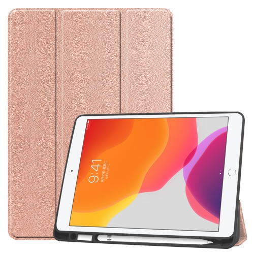 

For iPad 10.2 / iPad 10.2 (2020) Custer Texture Horizontal Flip Smart TPU Leather Case with Sleep / Wake-up Function & Three-folding Holder & Pen Slot(Rose Gold)