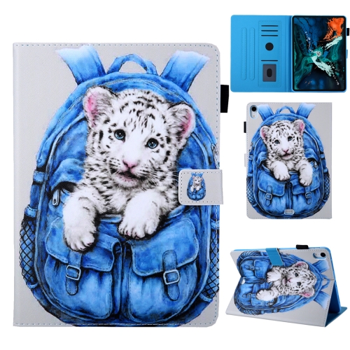 

School Bag Series White Tiger Pattern Horizontal Flip Leather Case for iPad Pro 11 inch (2018), with Holder & Card Slot & Sleep / Wake-up Function