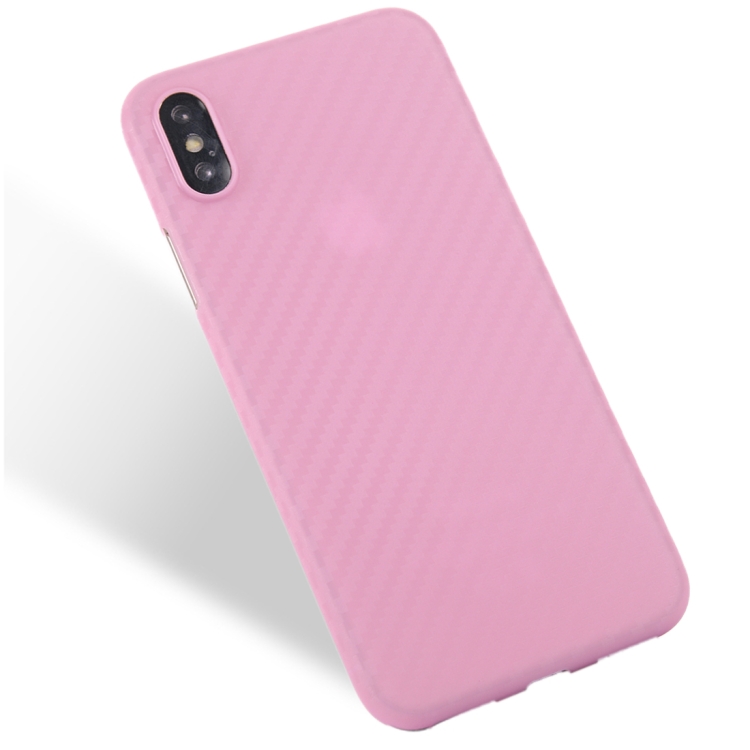 

For iPhone X / XS Carbon Fibre Texture PP Protective Back Cover Case (Pink)