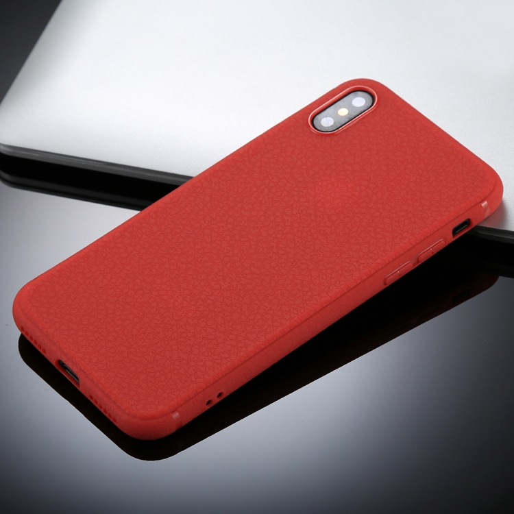 

For iPhone X / XS Litchi Texture TPU Protective Soft Back Case (Red)