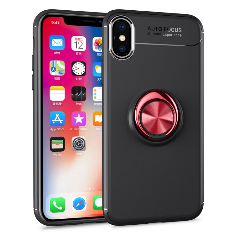 

Metal Ring Holder 360 Degree Rotating TPU Case for iPhone X / XS (Black+Red)