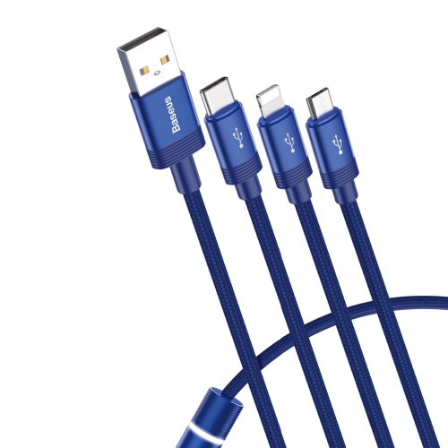 

Baseus Data Faction 3 in 1 1.2m 3.5A USB to Micro USB + 8Pin + USB-C / Type-C Cable, For iPhone, Galaxy, Huawei, Xiaomi, HTC, Sony and other Smartphones(Blue)