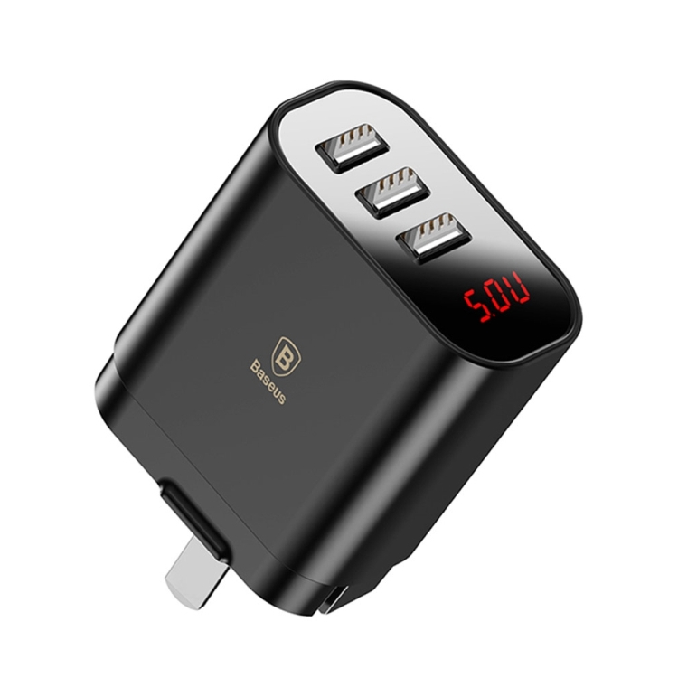 

Baseus Portable 3 USB 3.4A Mirror Travel Wall Charger Adapter, For iPhone X / iPhone 8 / ipad / Galaxy / Xiaomi and Other Smart Phones,US Plug (Black)