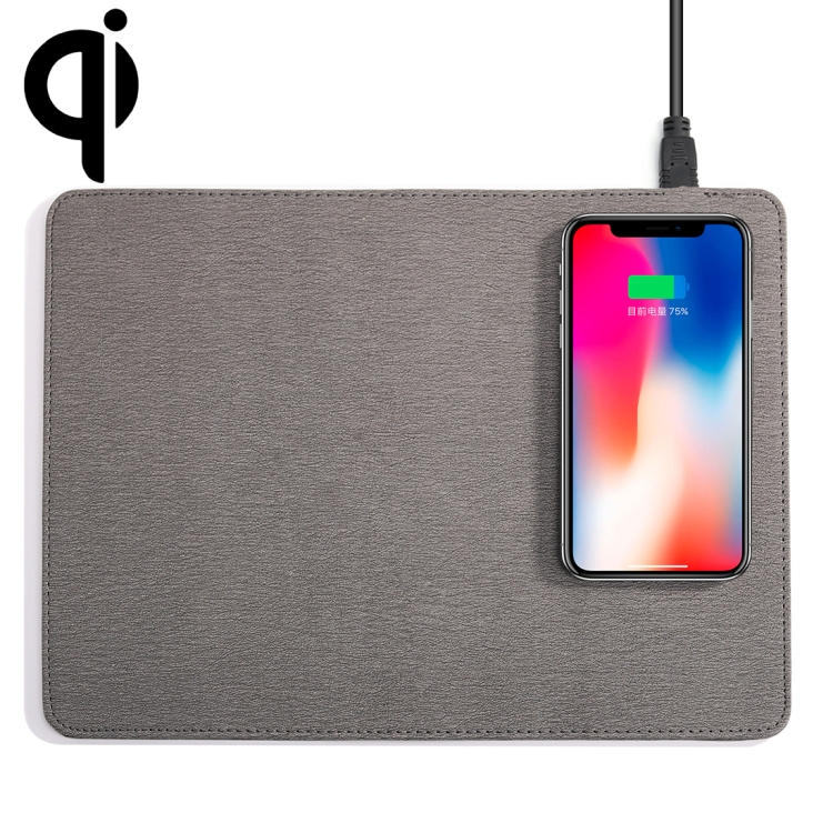 

POFAN M-04 5V-1.5A PU Mobile Phone Qi Wireless Charger Charging Mouse Pad Mat, For iPhone, Galaxy and Other QI Standard Smart Phones(Grey)