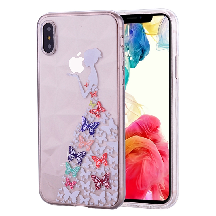 

Butterfly Girl Pattern Diamond Texture TPU Protector Back Cover Case for iPhone X / XS