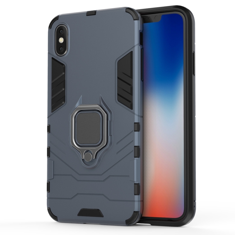 

PC + TPU Shockproof Protective Case for iPhone X / XS , with Magnetic Ring Holder (Navy Blue)