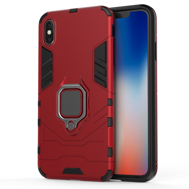 

PC + TPU Shockproof Protective Case for iPhone X / XS , with Magnetic Ring Holder (Red)