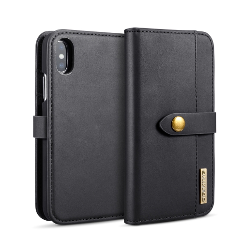 

DG.MING Lambskin Detachable Horizontal Flip Magnetic Case for iPhone X, with Holder & Card Slots & Wallet (Black)