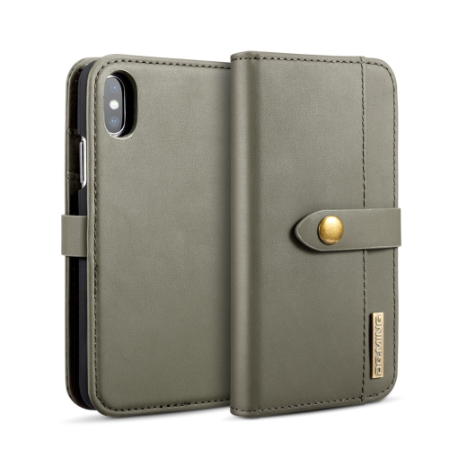 

DG.MING Lambskin Detachable Horizontal Flip Magnetic Case for iPhone X, with Holder & Card Slots & Wallet (Green)