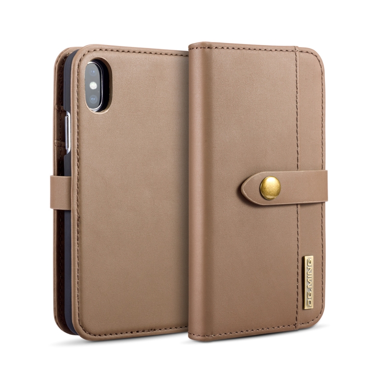 

DG.MING Lambskin Detachable Horizontal Flip Magnetic Case for iPhone X, with Holder & Card Slots & Wallet (Brown)