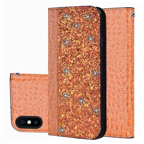 

Crocodile Texture Glitter Powder Horizontal Flip Leather Case for iPhone X / XS, with Card Slots & Holder(Orange)