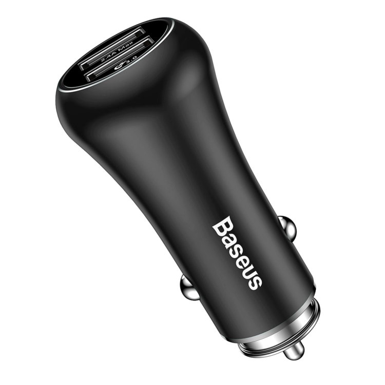 

Baseus Gentleman Series QC3.0 Dual-USB Metal Smart Car Fast Charger, For iPhone, Galaxy, Sony, Lenovo, HTC, Huawei, and other Smartphones(Black)