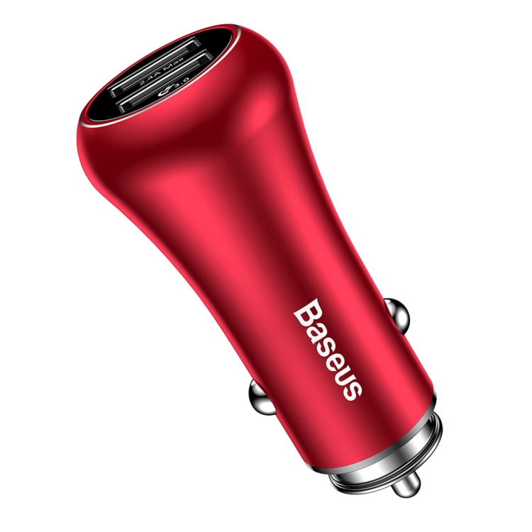 

Baseus Gentleman Series QC3.0 Dual-USB Metal Smart Car Fast Charger, For iPhone, Galaxy, Sony, Lenovo, HTC, Huawei, and other Smartphones(Red)