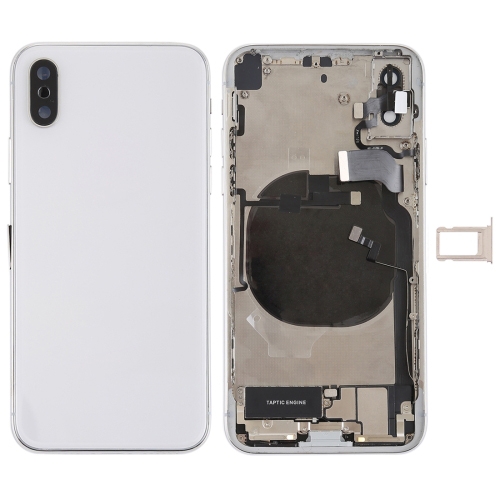 Battery Back Cover Assembly with Side Keys & Vibrator & Loud Speaker & Power Button + Volume Button Flex Cable & Card Tray & Battery Adhesive for iPhone X(White)
