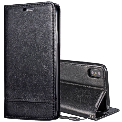 

For iPhone X / XS Double-sided Absorption Splicing Horizontal Flip Leather Case with Holder & Card Slots & Lanyard(Black)