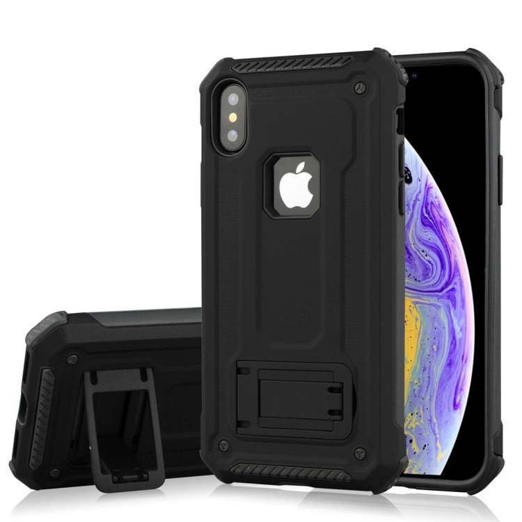 

Shockproof PC + TPU Armor Protective Case for iPhone XS, with Holder (Black)