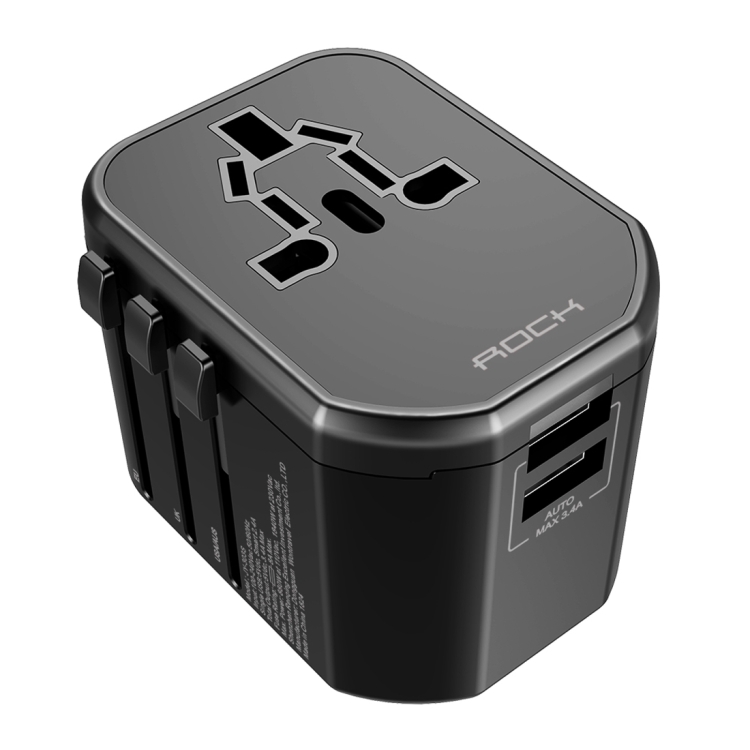 

ROCK T20 2.4A Multi-functional Plug Travel Charger, For iPad , iPhone, Galaxy, Huawei, Xiaomi, LG, HTC and Other Smart Phones, Rechargeable Devices(Black)