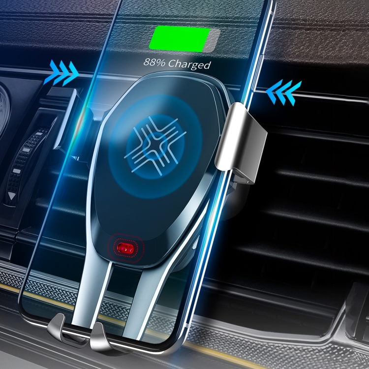 

ROCK Infrared Sensing Auto Lock Qi Standard Wireless Charging Air Vent Car Mount, For iPhone, Galaxy, Sony, Lenovo, HTC, Huawei and other 4.7-6.3 inch Smartphones(Silver)