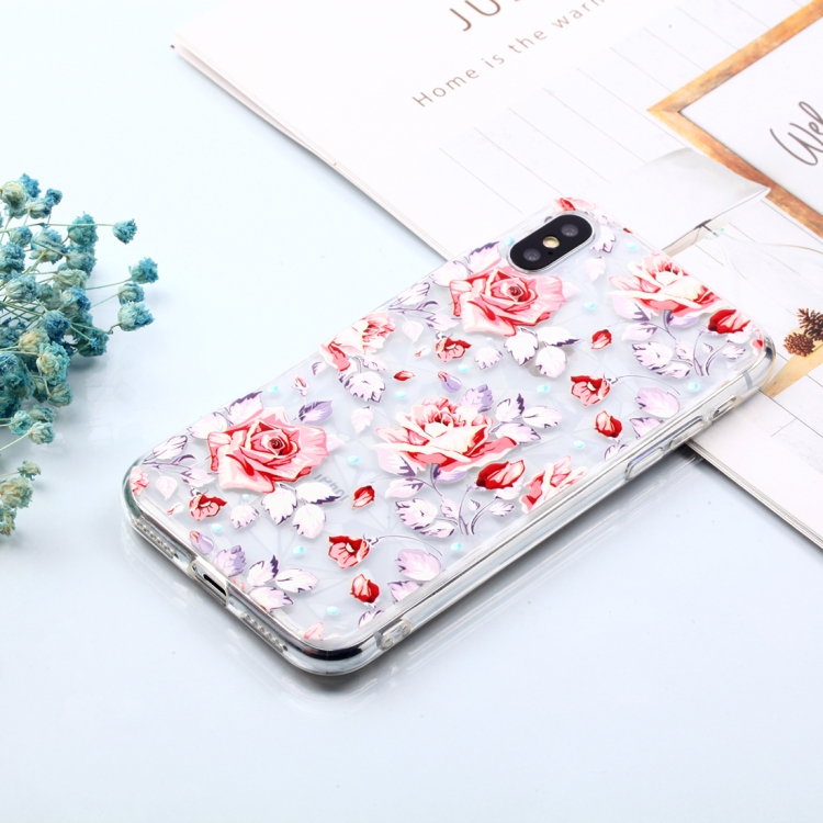 

Pink Flower Pattern Diamond Texture Oil Embossed TPU Case for iPhone X / XS