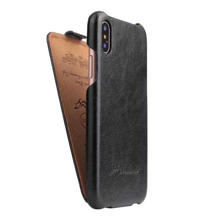 

Fierre Shann Retro Oil Wax Texture Vertical Flip PU Leather Case for iPhone X / XS(Black)
