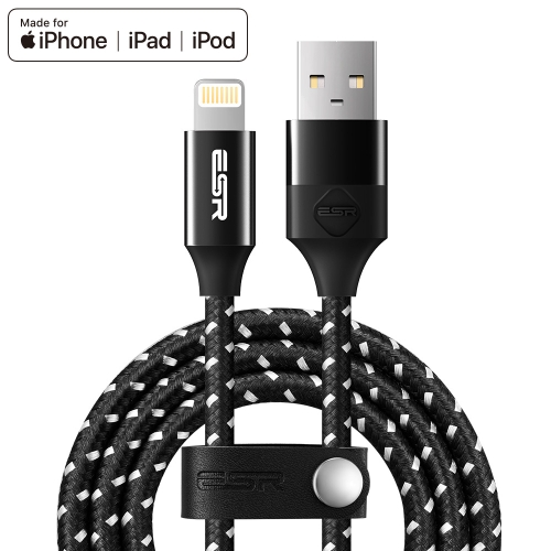 

ESR 1m 2.4A MFI Certificated USB to 8 Pin Nylon Braided Fast Charging Cable, For iPhone XR / iPhone XS MAX / iPhone X & XS / iPhone 8 & 8 Plus / iPhone 7 & 7 Plus / iPhone 6 & 6s & 6 Plus & 6s Plus / iPad / iPod(Black)
