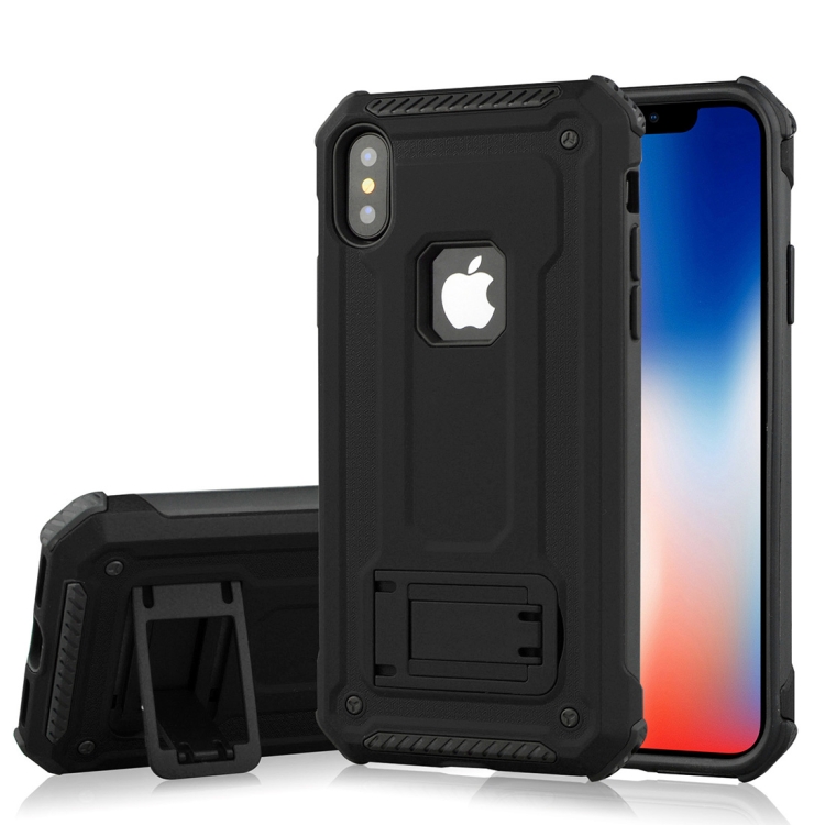 

For iPhone X / XS Ultra-thin Shockproof TPU + PC Protective Back Case with Holder (Black)