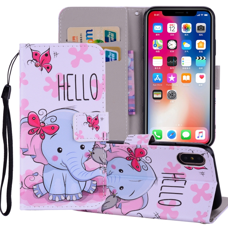 

Butterfly Elephant Pattern Colored Drawing Horizontal Flip Leather Case for iPhone X / XS , with Holder & Card Slots & Wallet & Lanyard