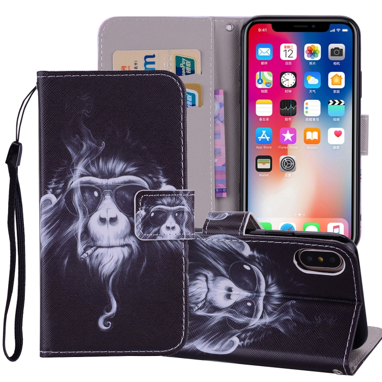 

Chimpanzee Pattern Colored Drawing Horizontal Flip Leather Case for iPhone X / XS , with Holder & Card Slots & Wallet & Lanyard