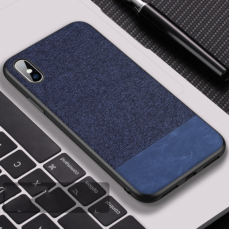 

CAFELE Business Simple Series PC+Fabric+TPU Edge Protective Back Cover Case for iPhone X(Blue)