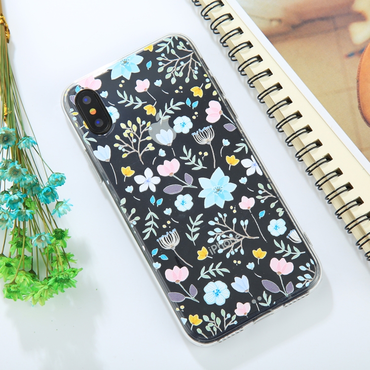 

For iPhone X Embossed Flowers Pattern TPU Protective Back Cover Case