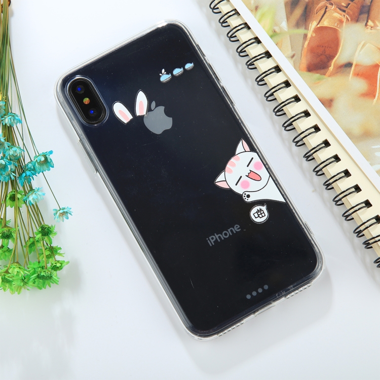 

For iPhone X Embossed Cat and Rabbit Ears Pattern TPU Protective Back Cover Case