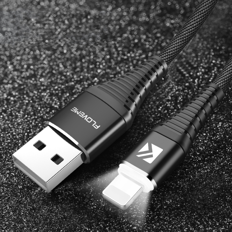 

FLOVEME 1m 2A Output USB to 8 Pin Charging & Data Transmission Cable with Cool LED Indicator For iPhone 11 Pro Max / iPhone 11 Pro / iPhone 11 / iPhone XR / iPhone XS MAX / iPhone X & XS / iPhone 8 & 8 Plus / iPhone 7 & 7 Plus (Black)