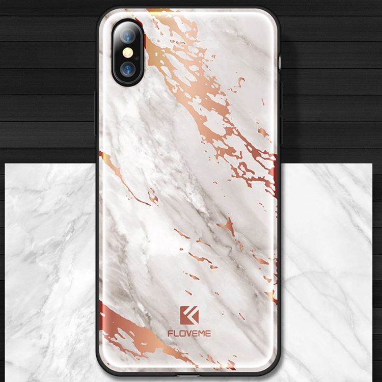 

FLOVEME for iPhone X / XS White Gold IMD Marble Pattern TPU + PC Protective Back Case