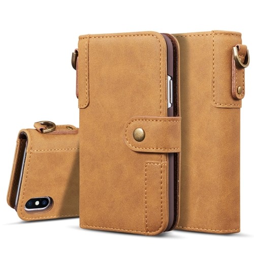 

For iPhone X / XS Retro Cowhide Texture Horizontal Flip Case with Card Slots & Wallet & Holder & Lanyard & Hand Strap(Brown)