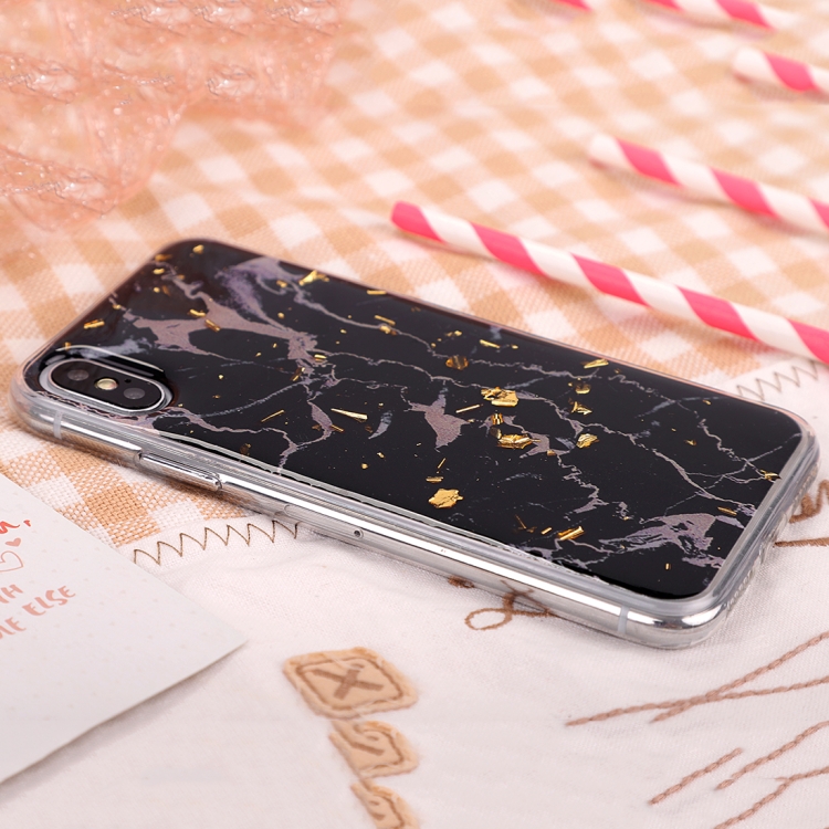 

Epoxy Gold Foil Marble Pattern Soft TPU Case for iPhone X / XS (Black)