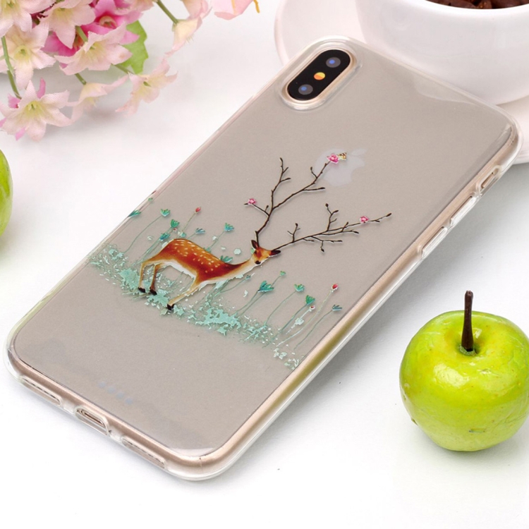 

For iPhone X / XS Tree Branch Elk Pattern High Transparency Soft TPU Protective Case
