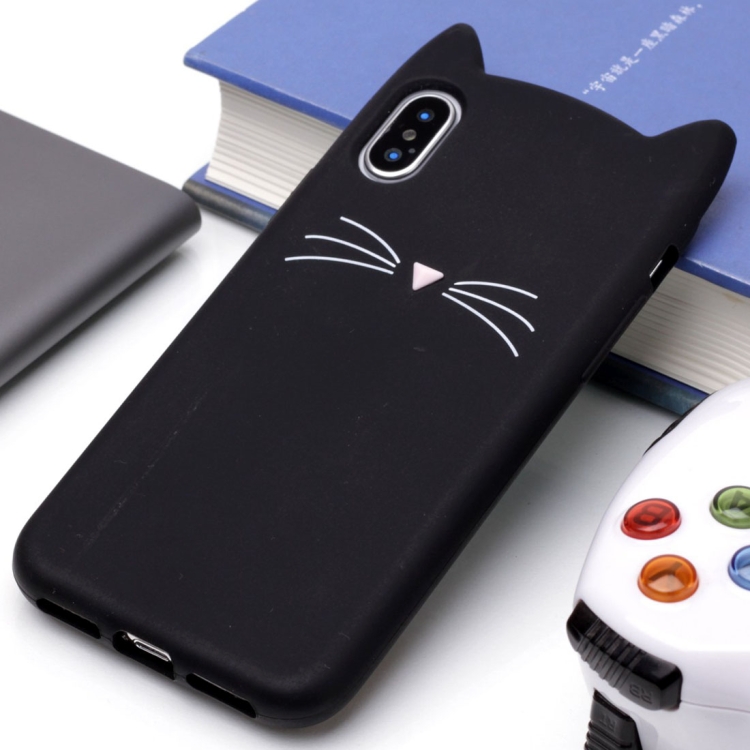 

For iPhone X / XS Silicone Cat Whiskers Pattern Protective Back Cover Case (Black)