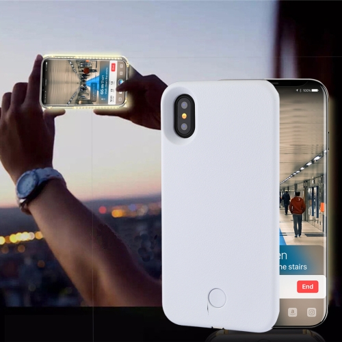 

For iPhone X / XS LED Fill Light Selfie Smartphone Protective Back Cover Case(White)