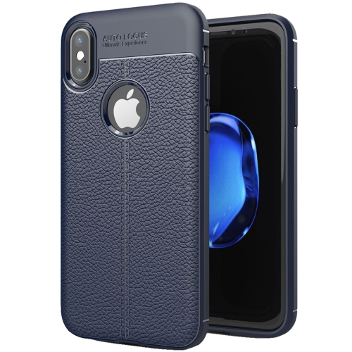 

For iPhone X / XS Litchi Texture TPU Protective Back Cover Case (navy)
