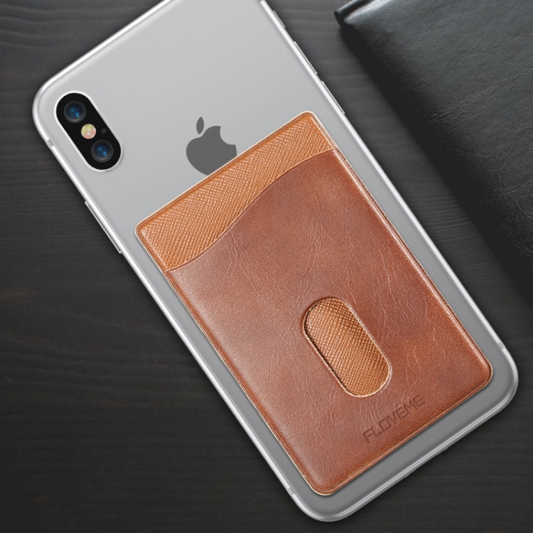 

Adhesive Stick-on Phone Holder ID Credit Card Sleeve Leather Pouch For Android & iPhone Smartphones (Brown)
