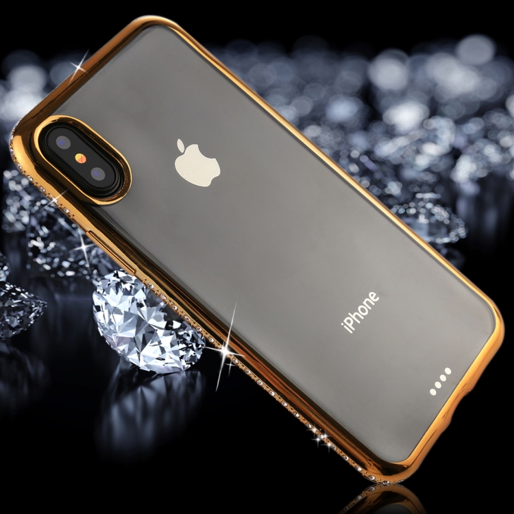 

For iPhone X / XS Diamond Electroplating Border TPU Transparent Protective Back Cover Case (Gold)