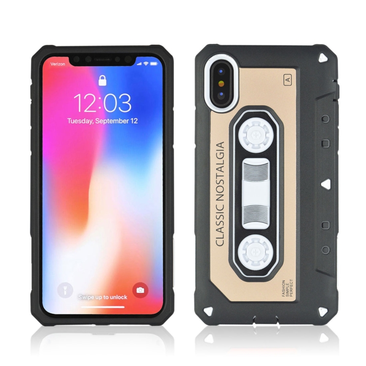 

For iPhone X / XS Nostalgic Tape Style TPU+PC Protective Back Case (Rose Gold)