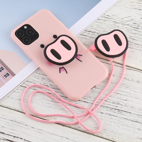 

For iPhone 11 Pro Cute Cartoon Funny Pig Nose TPU Soft Protective Case with Lanyard