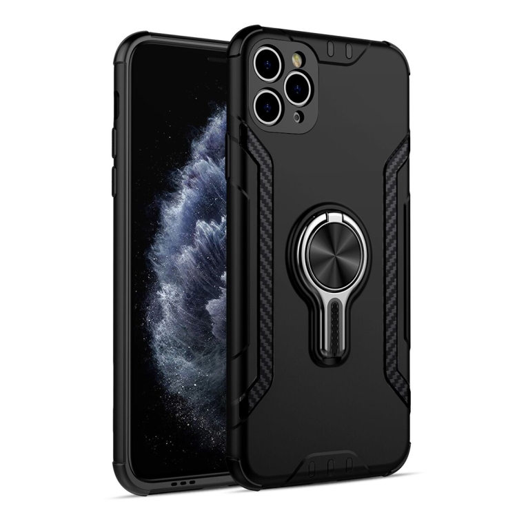 

For iPhone 11 Pro Max Metal Ring Holder 360 Degree Rotating TPU + PC Protective Case (Black)