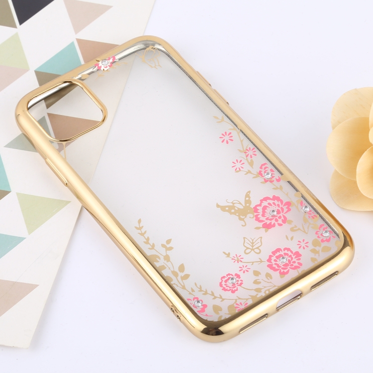 

Flowers Patterns Electroplating Soft TPU Protective Cover Case for iPhone 11 Pro Max (Gold)