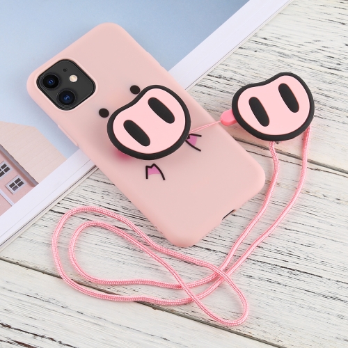 

For iPhone 11 Cute Cartoon Funny Pig Nose TPU Soft Protective Case with Lanyard