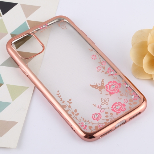 

Flowers Patterns Electroplating Soft TPU Protective Cover Case for iPhone 11 (Rose Gold)